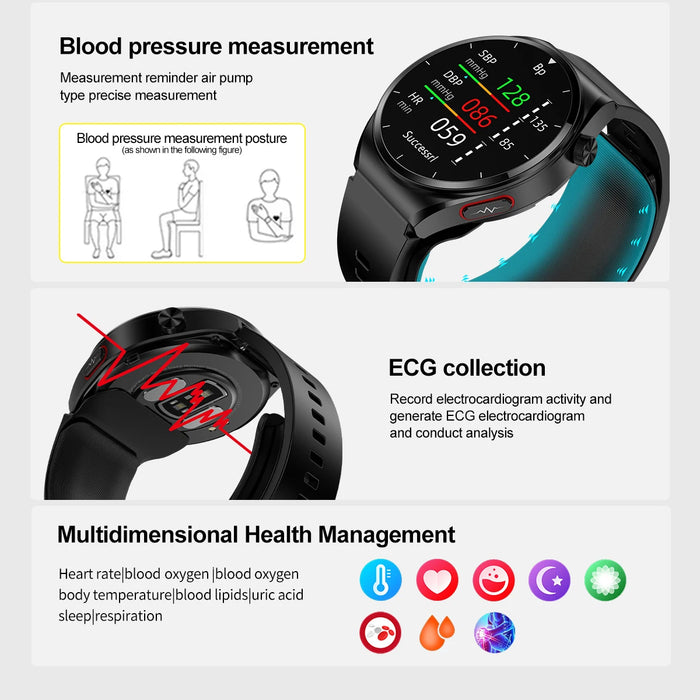 Blue Smart Watch with Air Pump, Heart Rate & Thermometer