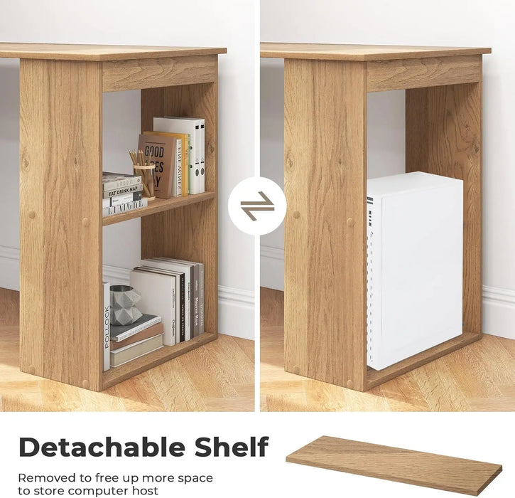 Space-Saving Computer Desk with Storage Shelves & CPU Stand Reversible 3-in-1 Design