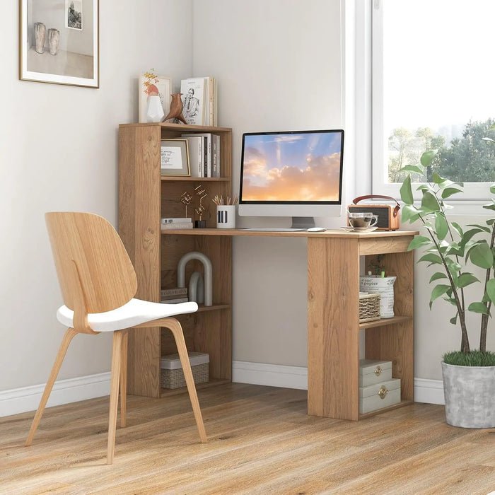 Space-Saving Computer Desk with Storage Shelves & CPU Stand Reversible 3-in-1 Design