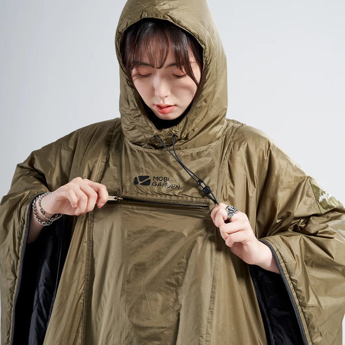 Camping Cape Sleeping Bag, Lightweight Outdoor Cold Blanket, Portable Thermolite - Green sleeping bag for outdoor activities in green color