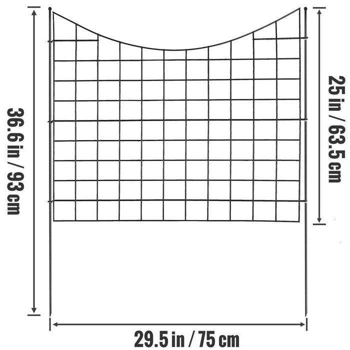Triple-layer welded metal garden fence with 15-inch spike spacing