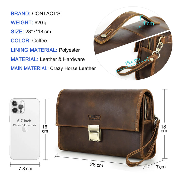 Men's Leather Clutch Wallet with Password Lock and Wrist Strap for 83 inch iPad Mini