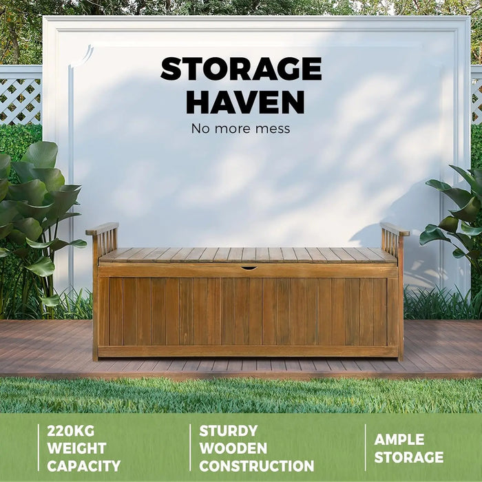 Wooden Outdoor Bench with Built-In Storage 220kg Weight Limit, Ideal for Patio or Balcony