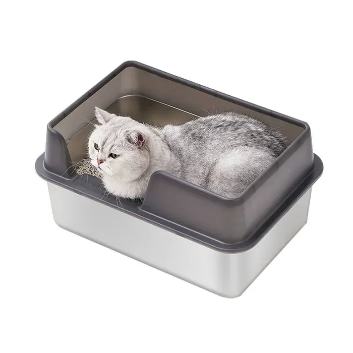 Stainless Steel Cat Litter Box, High-Sided, Odor-Free