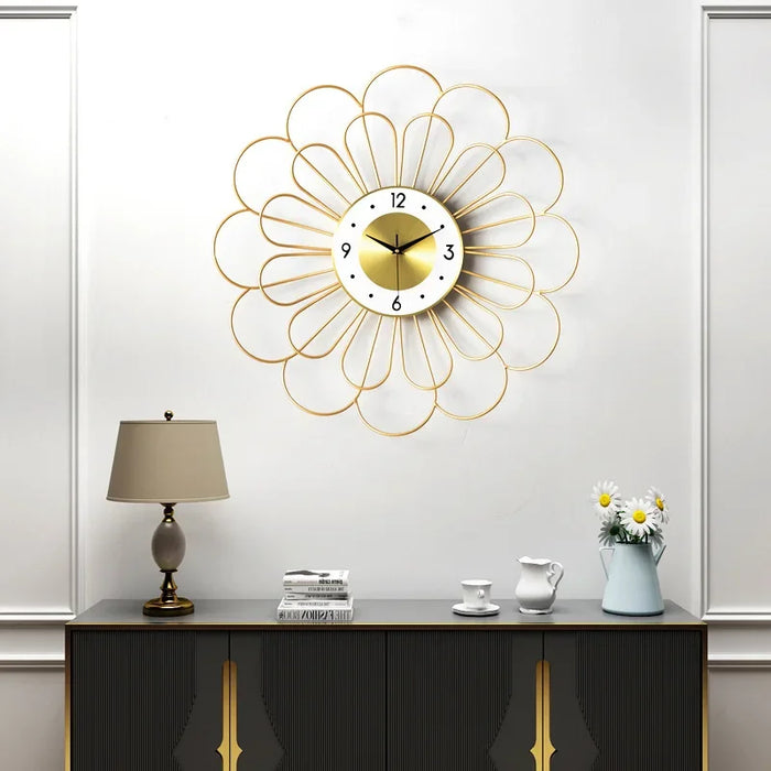 Modern Metal Lotus Wall Clock for Living Room Decor