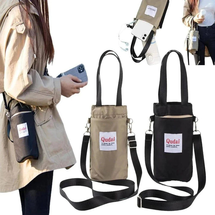Package includes brown and black large crossbody bags with insulated water bottle holder