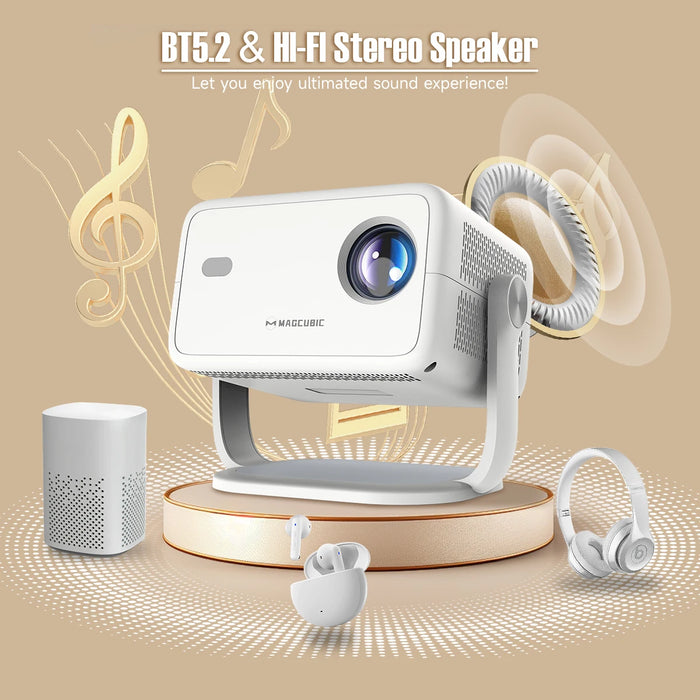High-resolution 4K Android 11 projector with 650 ANSI, 1080P, auto focus, BT 52, WiFi 6, and 360° rotate