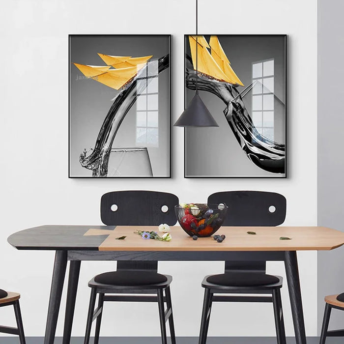 Framed Modern Canvas Painting Waterproof Ink Wall Décor for Home Interiors