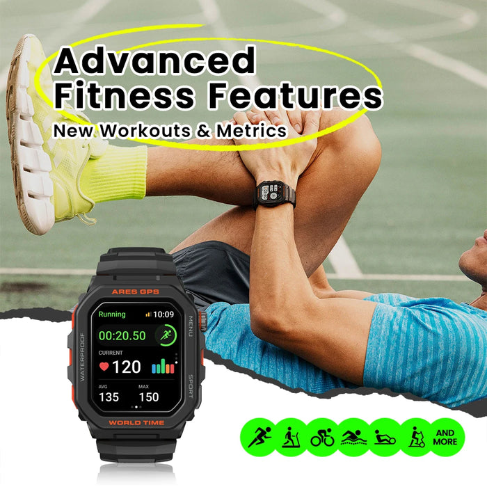 GPS smartwatch with Bluetooth calls, Alexa, heart rate, and SpO₂ tracking in lava black