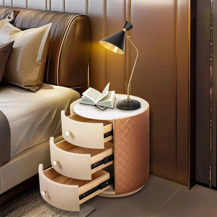 Three Storage Drawers Modern Round Nightstand Bedside Table with Soft-Close Sliding Drawers