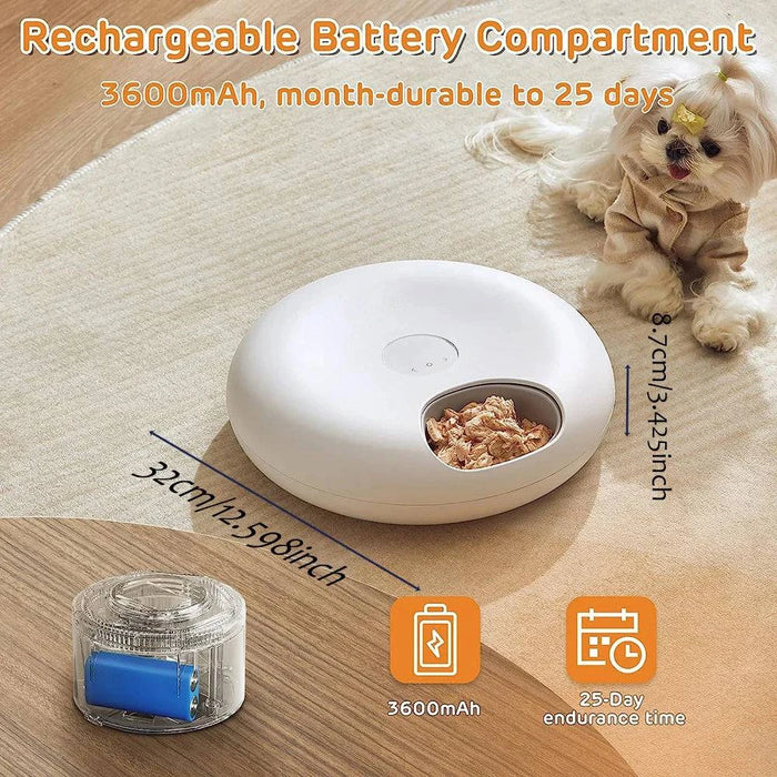 Rechargeable Wet Food Automatic Pet Feeder - Tuya WiFi Smart Dispenser with Timed Feeding Bowl - A white automatic pet feeder with a timed feeding bowl for wet food