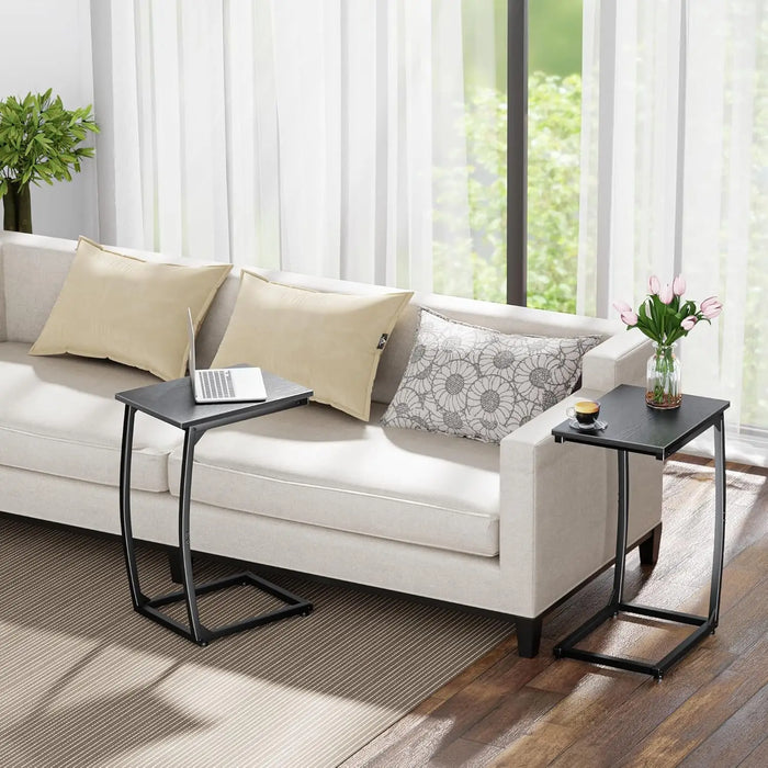 Space-Saving C-Shaped End Tables Set of 2 with Curved Support Legs for Sofa or Bedside Use