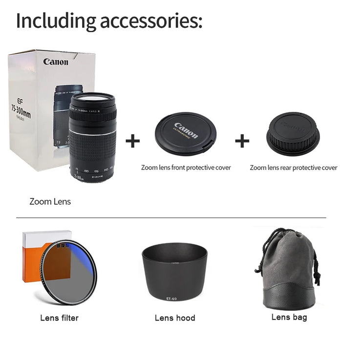 Telephoto Zoom Lens 75–300mm f/4–5.6 for Full Frame & APS-C DSLRs Yes packaging NEW