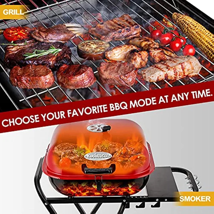 Outdoor Folding BBQ Grill with Adjustable Height & Rack Black