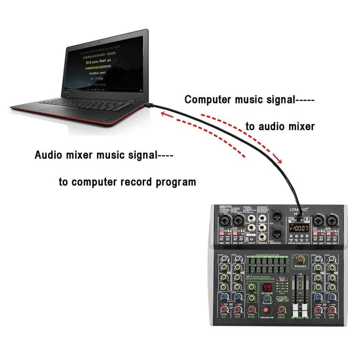 Mini 6 Channel Bluetooth Audio Mixer with 48V, 99 DSP, USB Recording for Karaoke - FLUXA