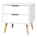 Scandinavian Bedside Table Nightstand with Storage Cabinet (2 Drawers - White) in modern bedroom setting