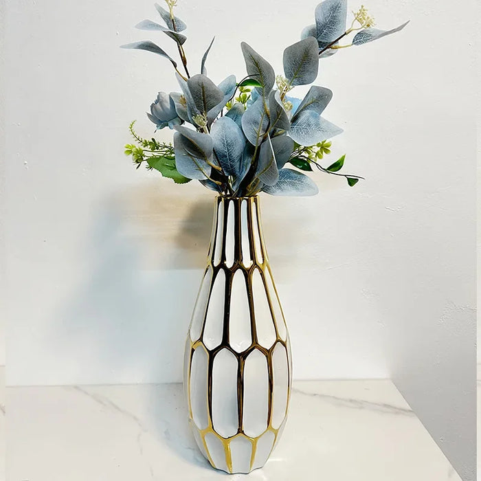 Modern Ceramic Vase 38cm – Electroplated Decor for Living Room