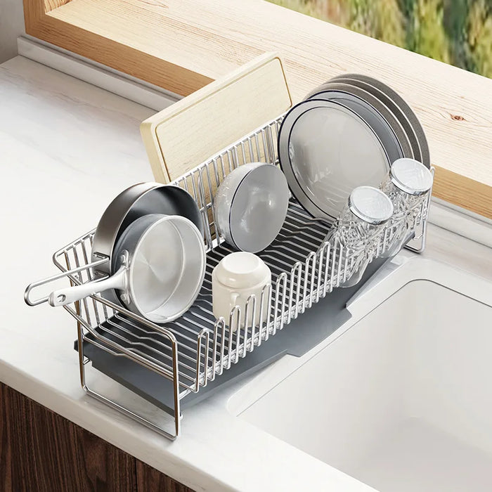 Stainless Steel Dish Drying Rack with Drainboard & Utensil Holder