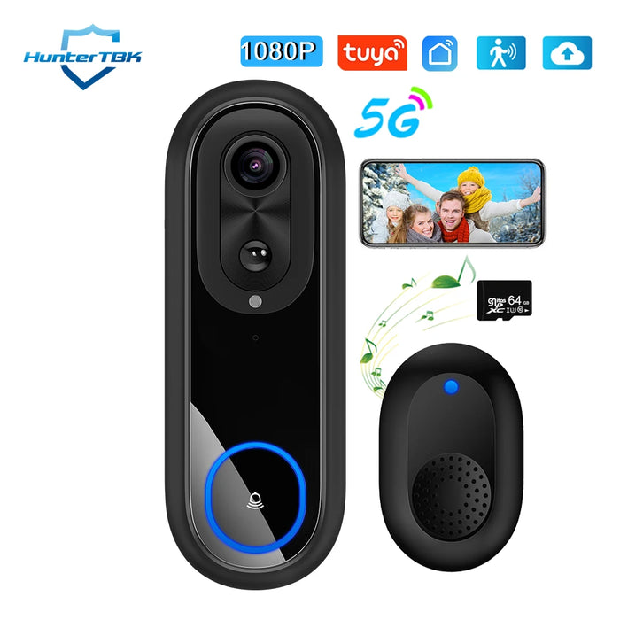 Front view of Wireless Camera 5G 24G WiFi Video Doorbell with PIR motion detection