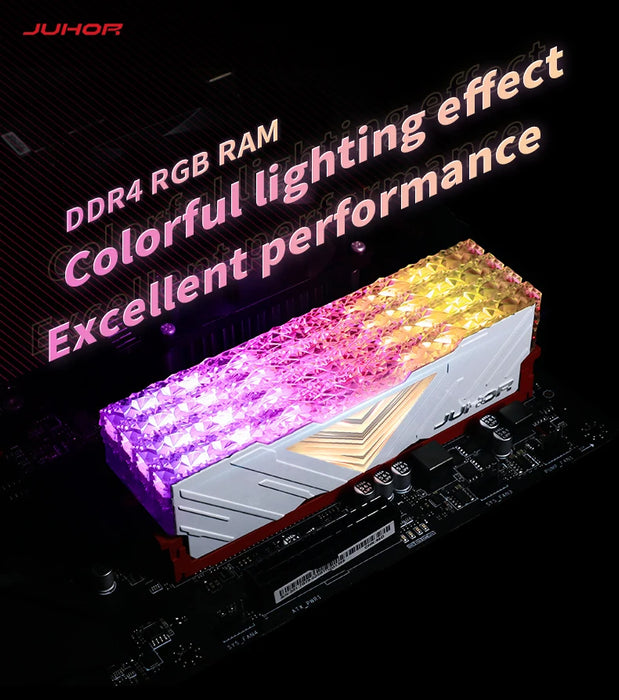 High-performance RAM DDR4 32GB dual-channel desktop memory kit with white RGB lighting