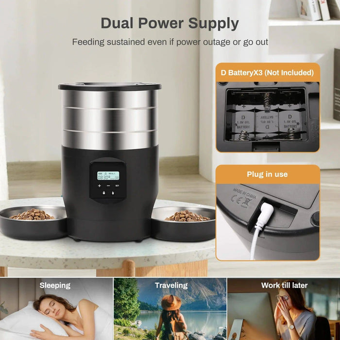 Versatile design suitable for both cats and dogs, compatible with dry kibble