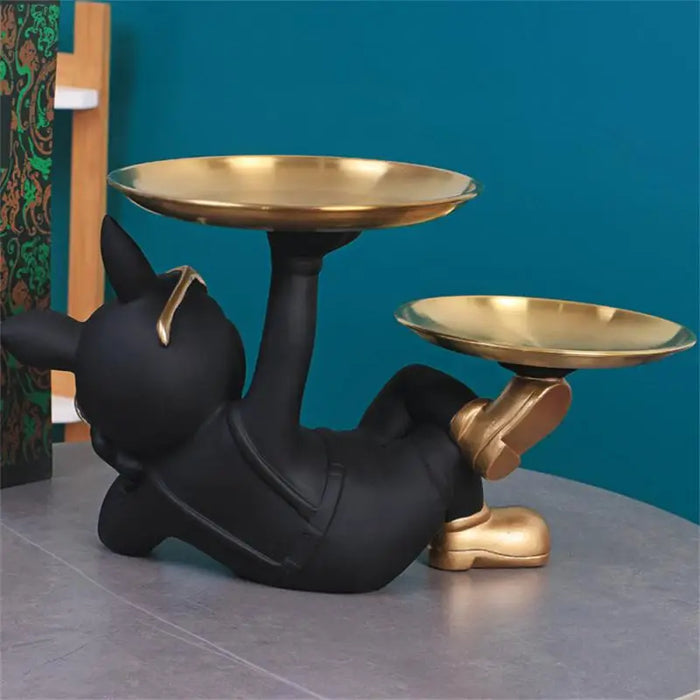Resin Bulldog Statue with Tray – Decorative Storage Ornament