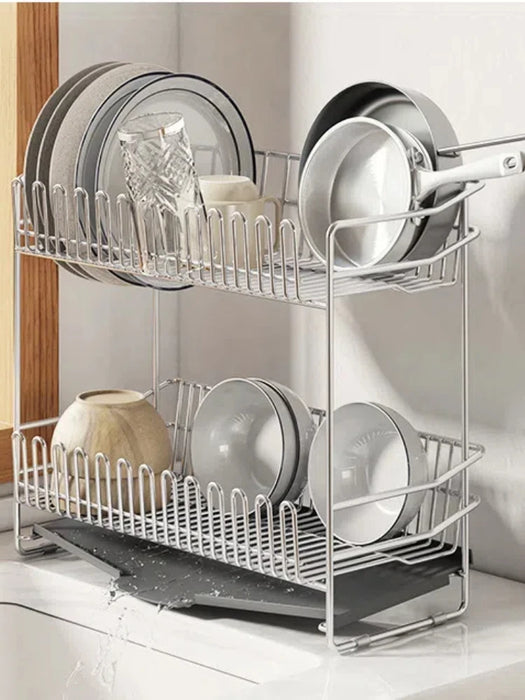 Stainless Steel Dish Drying Rack with Drainboard & Utensil Holder