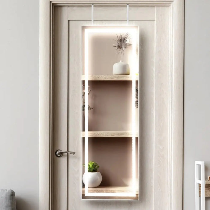 Lockable Jewelry Storage Cabinet with LED Touch Lights & Full-Length Mirror, Wall/Door Mountable