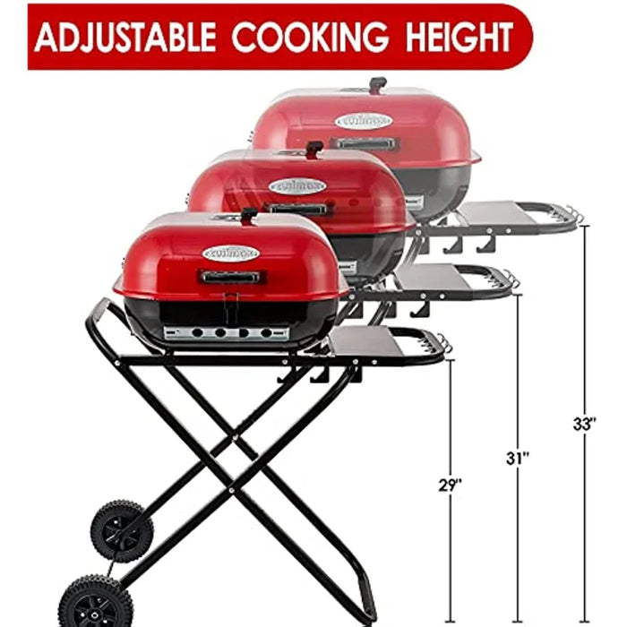 Outdoor Folding BBQ Grill with Adjustable Height & Rack Red