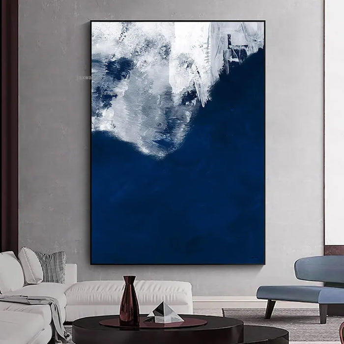 Modern Abstract Sea Print Framed Vertical Canvas Art for Home, Café, or Apartment Décor