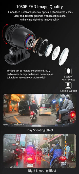 Dual 1080P Motorcycle DVR waterproof dash cam with WiFi and GPS (128GB) mounting kit