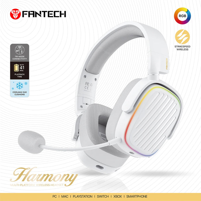 White Wireless Gaming Headphones with RGB & Memory Foam