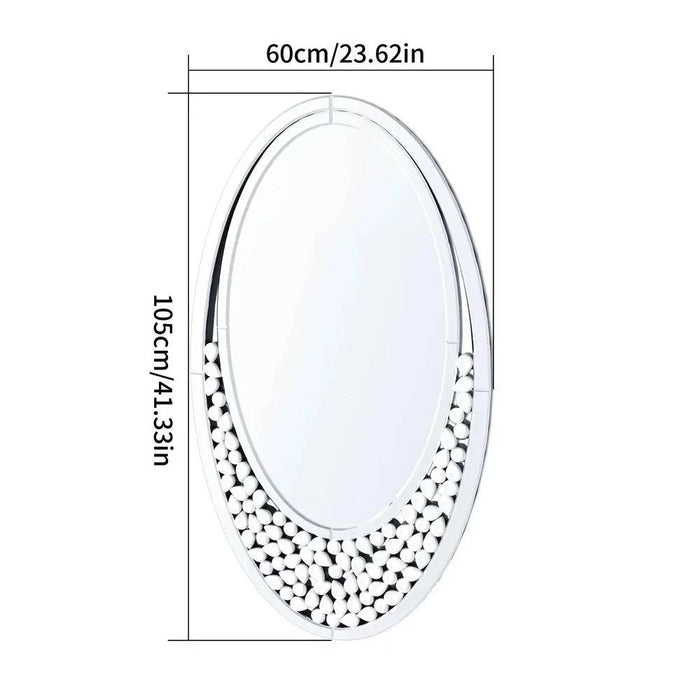 60x105 CM Modern Oval Wall Mirror with Bling Effect, Silver Venetian Accent for Hallway Bathroom Decor - Elegant silver Venetian accent mirror with bling effect for bathroom decor
