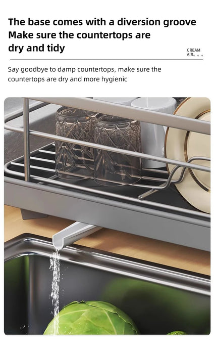 Kitchen Countertop Dish Rack with Water Drain Tray