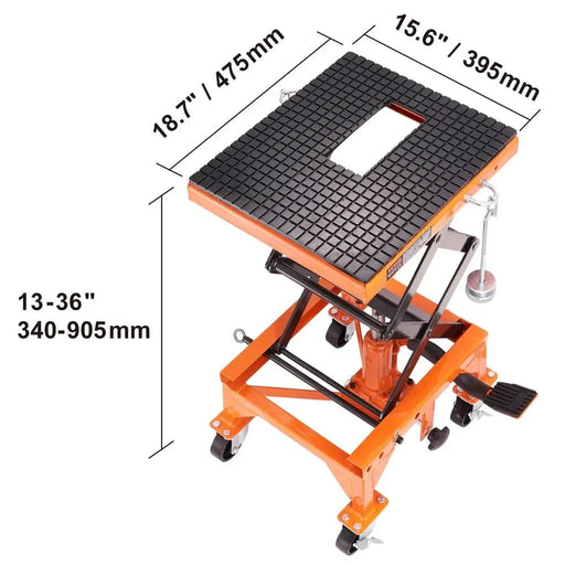Robust scissor lift jack with 158 kgs capacity for motorcycles