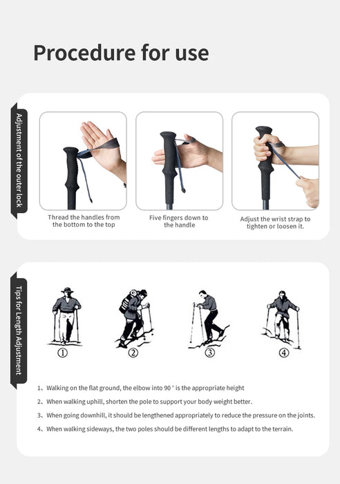 Trekking poles black 103-120cm carbon fiber folding hiking walking sticks for outdoor adventure and exploration