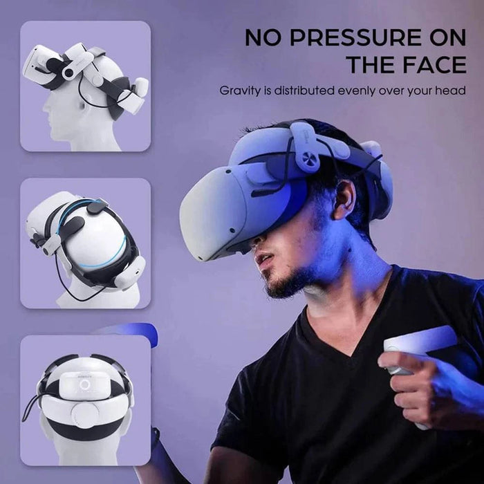 Adjustable head strap with twin battery pack for Meta Quest 2 VR