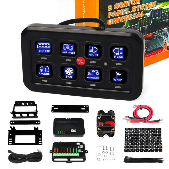 Package Contents: Switch Panel, Relay Control System, Wiring Harness Kit, Mounting Hardware, User Manual