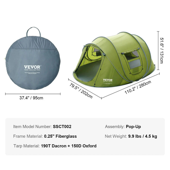 Spacious 4-person pop up camping tent with easy setup and waterproof design