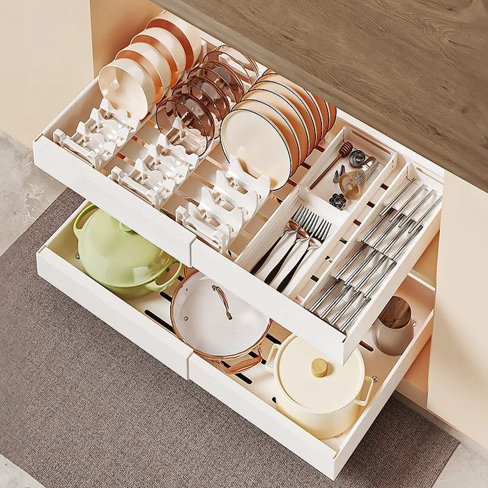 White-M Metal Kitchen Organizer with Pull-Out Slide Drawer