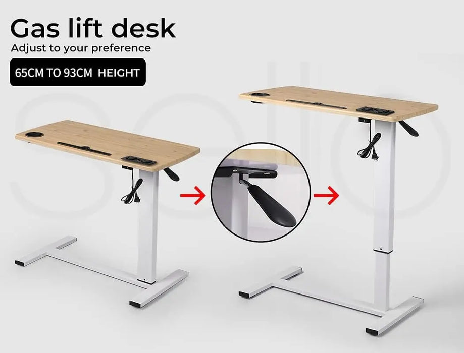 Portable Gas Lift Standing Desk Height Adjustable 65–93cm with USB Charging & Power Points