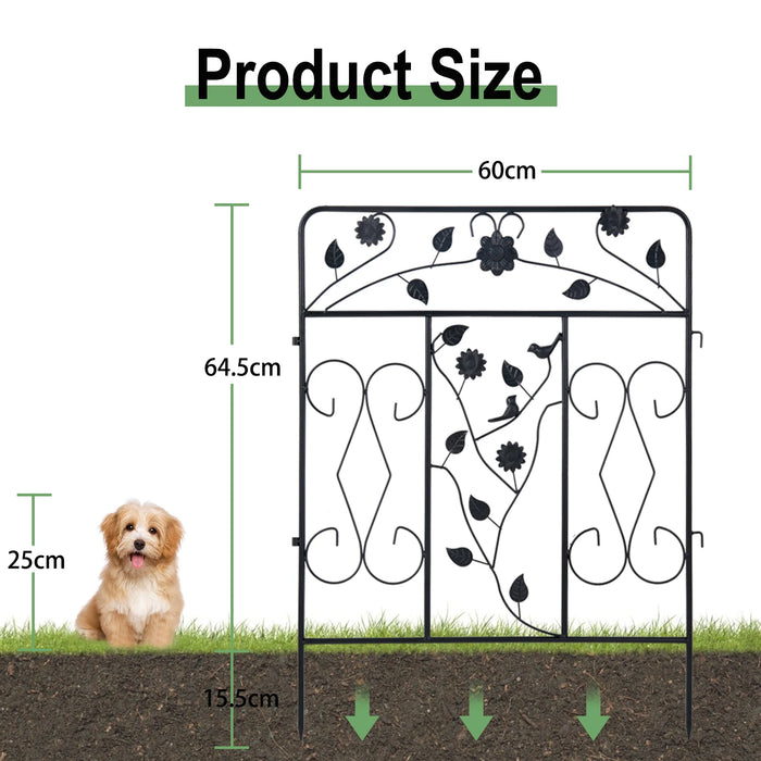 Black Coated Steel Garden Fence Panels, 81x61 cm Decorative Metal Folding Border, 5-Pack