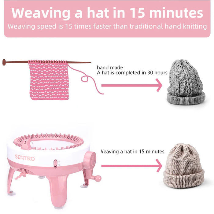 Dual-mode hand knitting machine for circular or flat knits