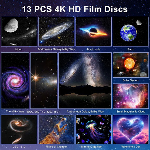 Black 13-in-1 HD galaxy star projector with adjustable focus