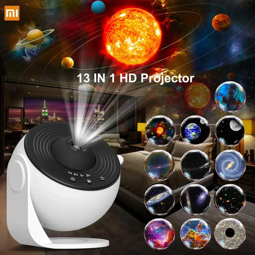 High-definition projection of celestial wonders like the Solar System, Milky Way, Andromeda Galaxy, and more