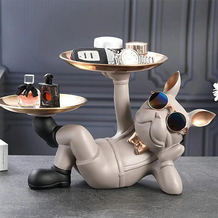 Resin Bulldog Statue with Tray – Decorative Storage Ornament