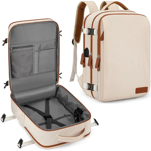
Travel Backpack Off-White 40x20x30cm Waterproof Expandable Carry-On with USB Port