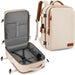 Waterproof off-white travel backpack with USB port, multiple compartments, and secure zipper closure