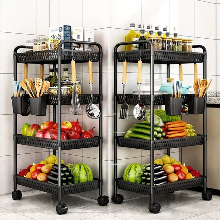 Rolling 4-Tier Storage Organizer for Kitchen or Pantry  A Black-4 layers