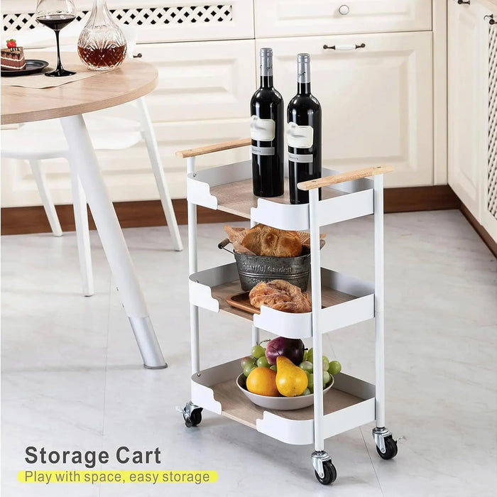 Portable Rolling Storage Cart Carbon Steel Frame with Handle for Multi-Room Organization